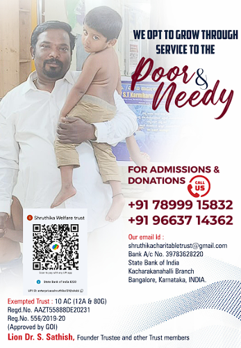 The trust's donation poster: contact numbers, email and bank details, with a payment QR code